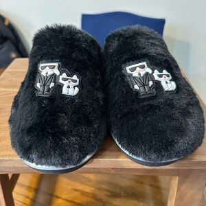 Karl Lagerfeld Black Furry Slippers